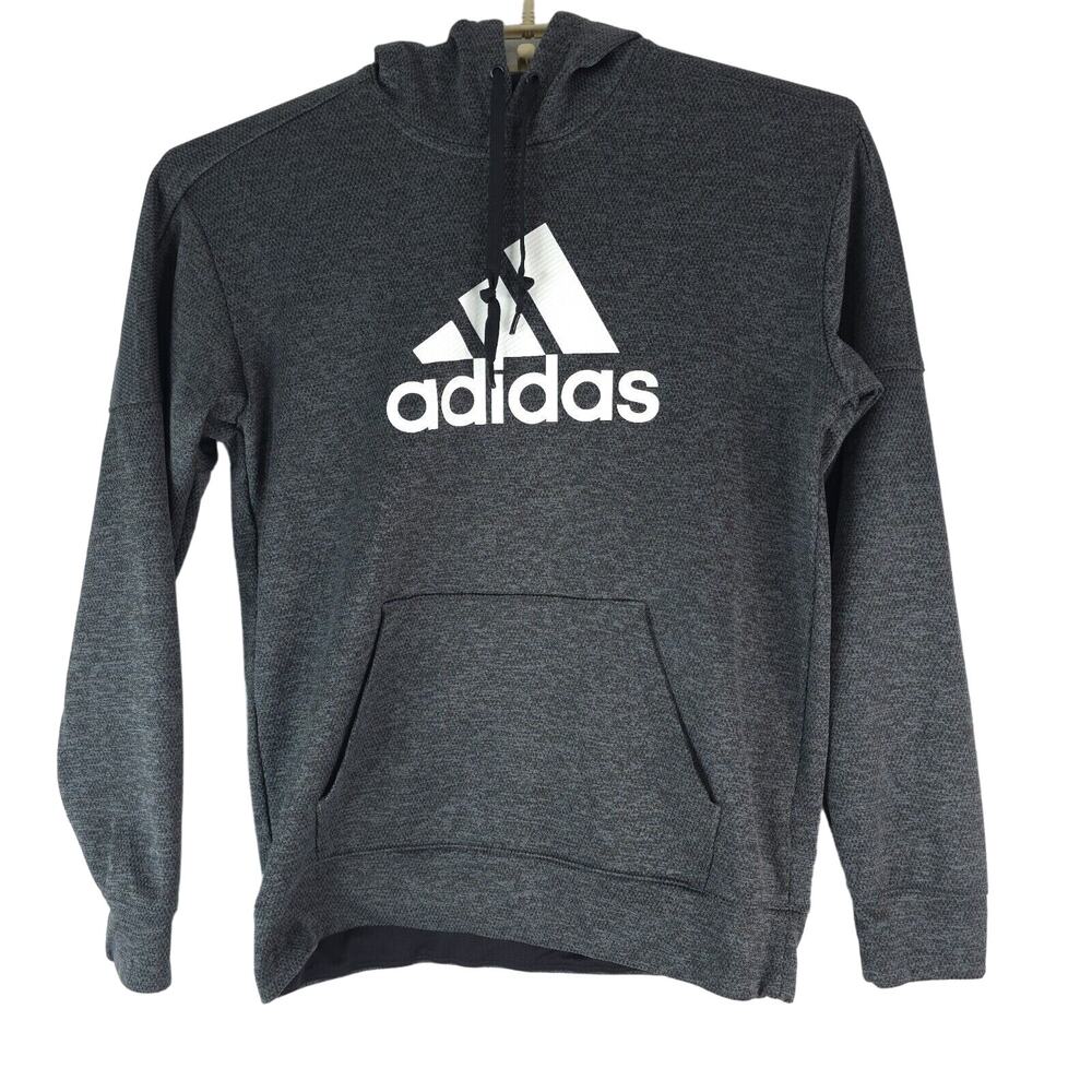 Adidas Hoodie Mens M Gray Climawarm Pullover Sweatshirt Center Logo Athleisure